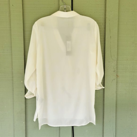 NWT RENUAR Canada Ivory Plaid Half Button Top XS Adjustable Sleeves - Picture 3 of 4